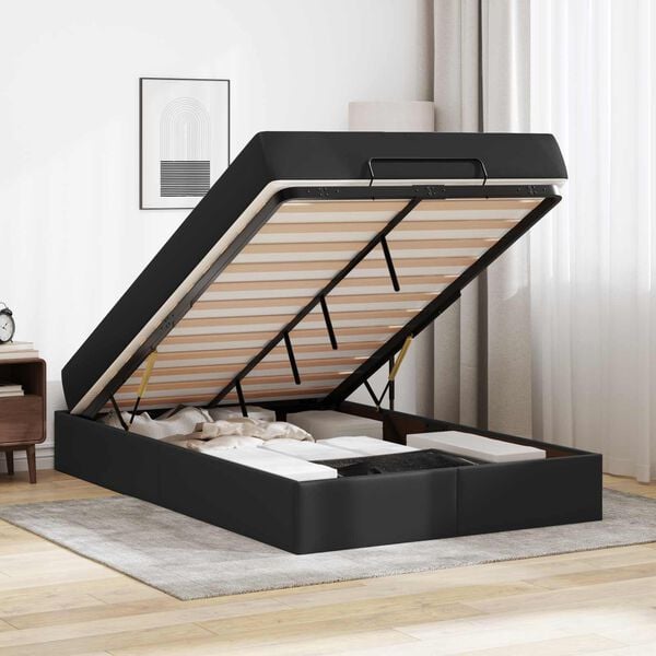 vidaXL Bedframe met matras met matras 2 pcs Zwart PVC