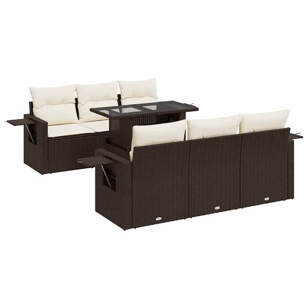 vidaXL 7-delige Loungeset met kussens poly rattan bruin