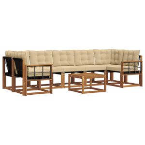 vidaXL Buiten bankenset met kussen 8 pcs Natuurlijk en Beige