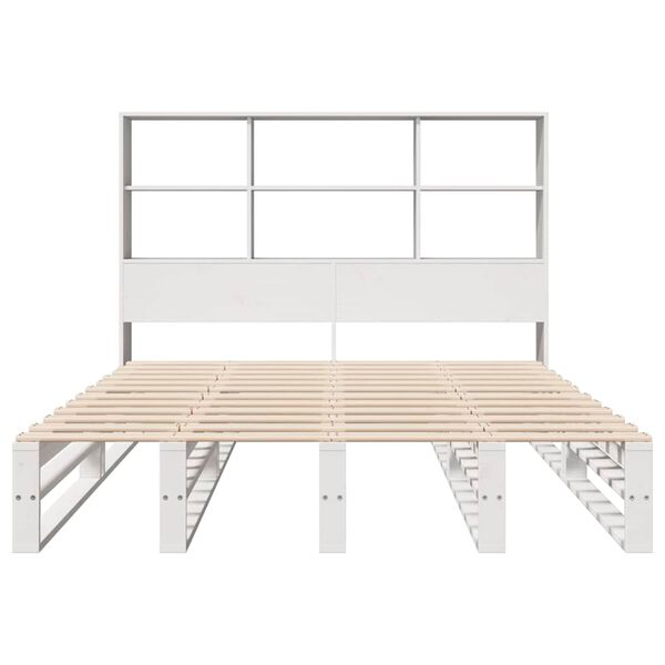 vidaXL Bed met boekenkast zonder matras massief hout wit 140x200 cm
