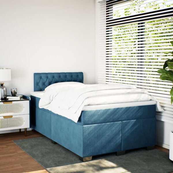 vidaXL Boxspring met matras fluweel blauw 120x200 cm
