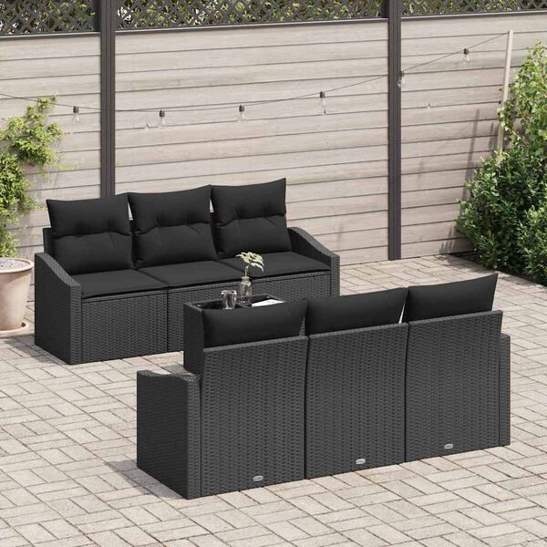 vidaXL Bankstel met kussen met kussen 7 pcs Zwart poly rattan