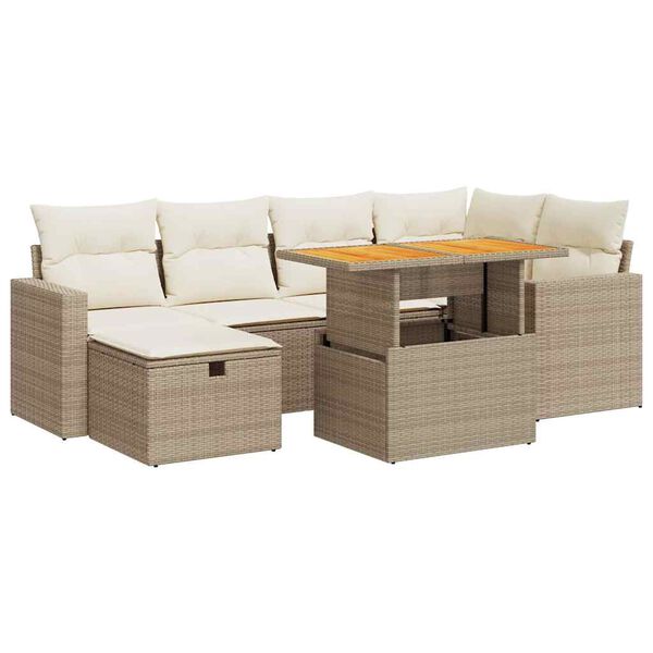 vidaXL 8-delige Loungeset met kussens poly rattan acacia beige