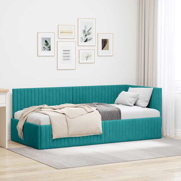 vidaXL Hoekbedframe met hoofdeinde Turquoise 90 cm x 190 cm Fluweel
