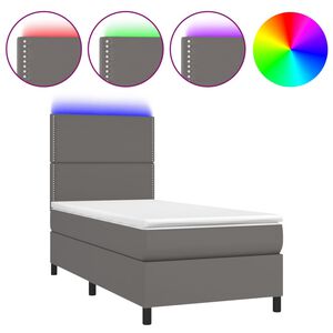 vidaXL Boxspring met matras en LED kunstleer grijs 90x200 cm
