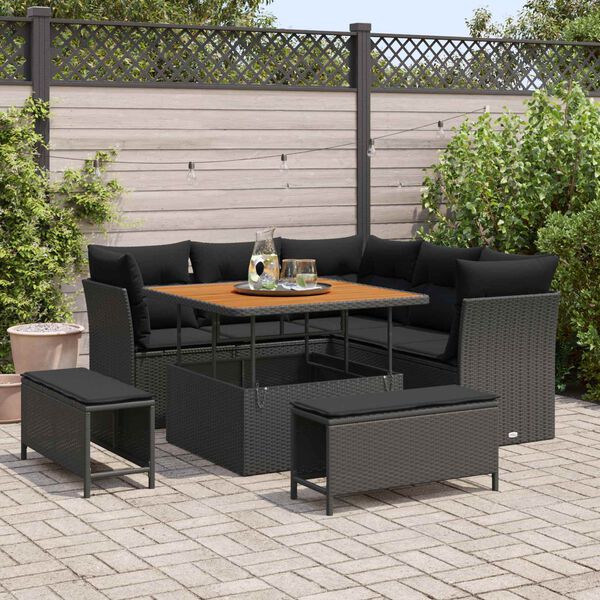 vidaXL Tuin Sofa Set 8 pcs Zwart Poly riet en gepoedercoat staal