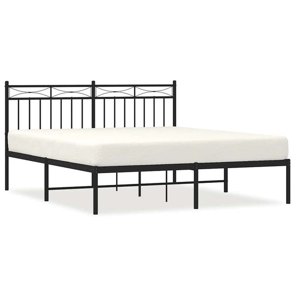vidaXL Bedframe met hoofdbord metaal zwart 150x200 cm