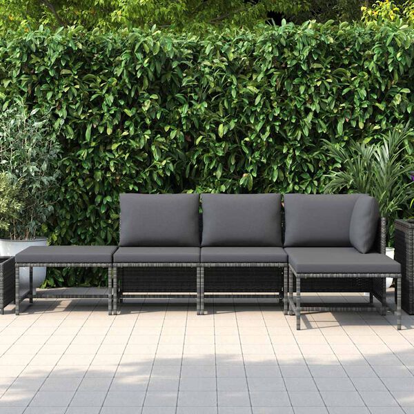 vidaXL 5-delige Loungeset met kussens poly rattan grijs