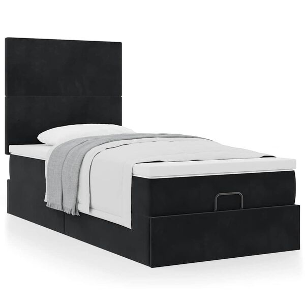 vidaXL Ottoman bed met matrassen 100x200cm fluweel zwart
