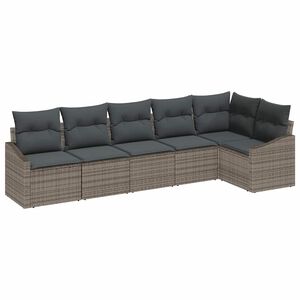 vidaXL Tuinbankenset met kussen met opslag 6 pcs Grijs poly rattan