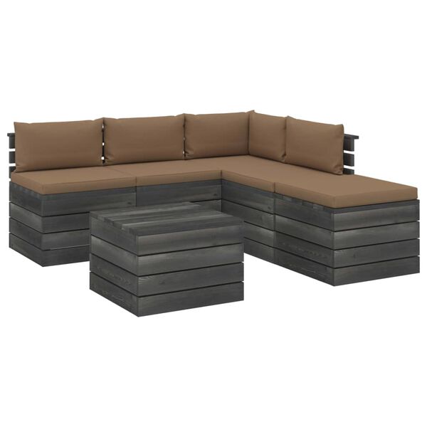 vidaXL 6-delige Loungeset met kussens pallet grenenhout