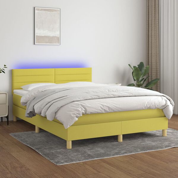 vidaXL Boxspring met matras en LED stof groen 140x200 cm