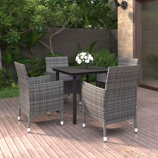 vidaXL 5-delige Tuinset met kussens poly rattan en glas