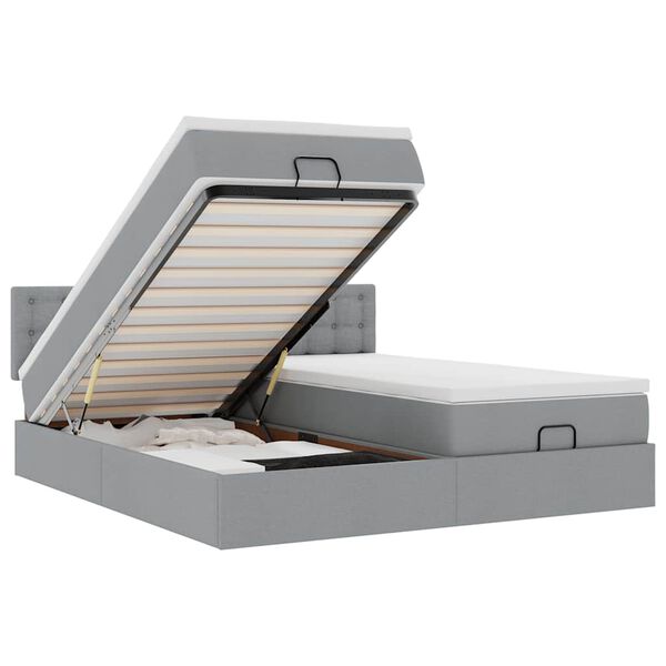 vidaXL Ottoman bed met matrassen en LED's 180x200cm stof lichtgrijs
