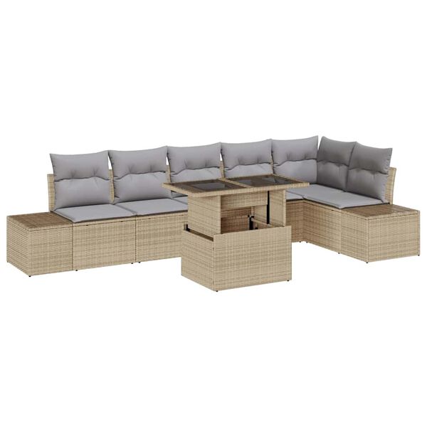 vidaXL Tuin Sofa Set met opslag 7 pcs Beige Poly riet