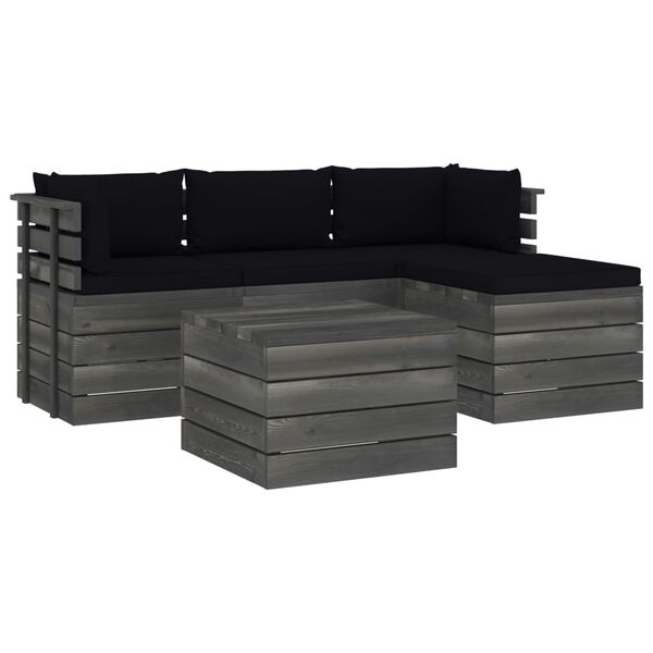 vidaXL 5-delige Loungeset met kussens pallet massief grenenhout