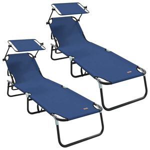 vidaXL Opvouwbare zonnebed 2-persoon 2 pcs Blauw 56 x 190 x 81cm Stof