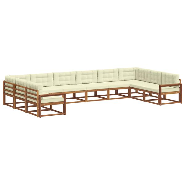vidaXL Buiten bankenset met kussen 10 pcs Natuurlijk en Cr&egrave;me