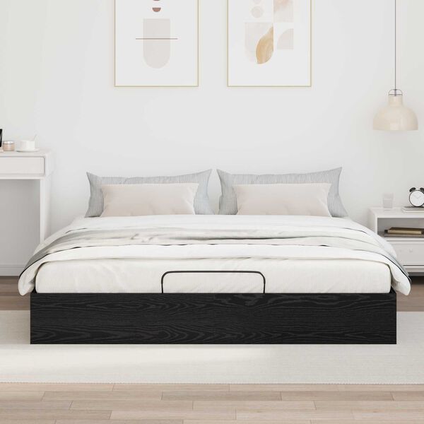 vidaXL Ottoman Bedframe Zwart Eiken 193 x 120 x 25 cm Spaanplaat