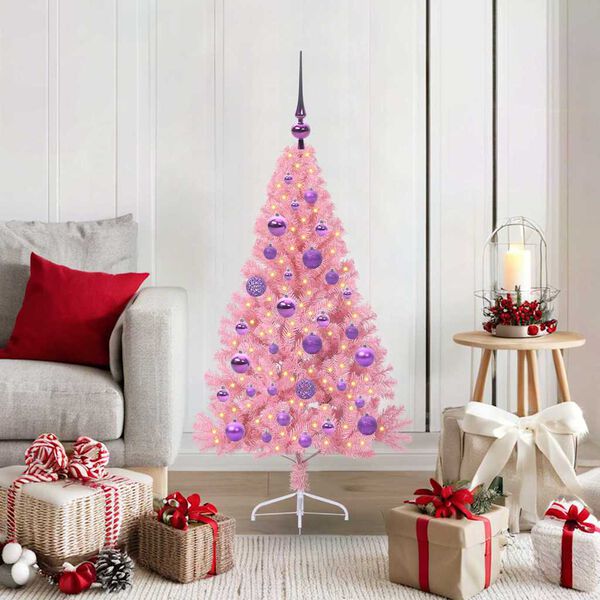 vidaXL Kunstmatig Voorverlicht Kerstboom met 150 LED Roze 120 cm PVC