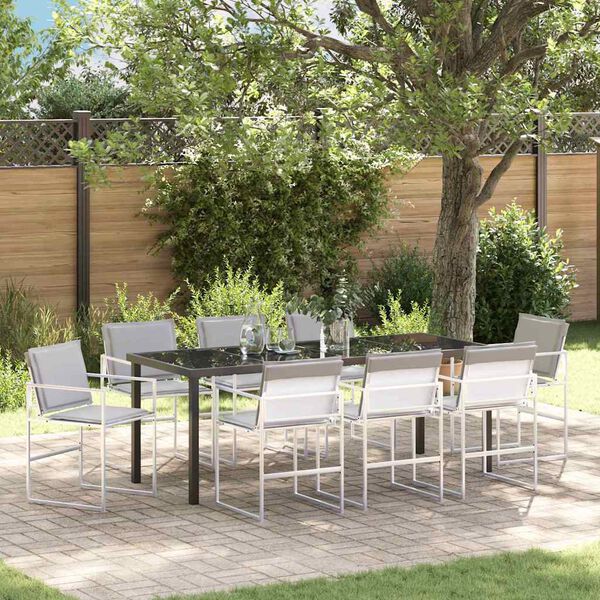 vidaXL Tuin Eetset 9 pcs Wit Textilene en staal