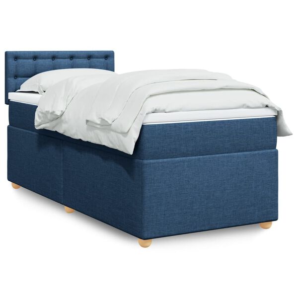 vidaXL Boxspring met matras stof blauw 90x190 cm