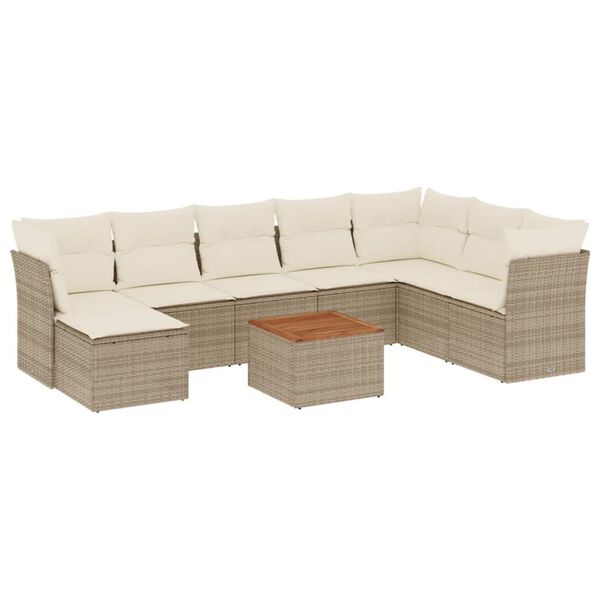 vidaXL 9-delige Loungeset met kussens poly rattan beige