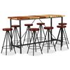 vidaXL 9-delige Barset massief gerecycled hout en echt leer