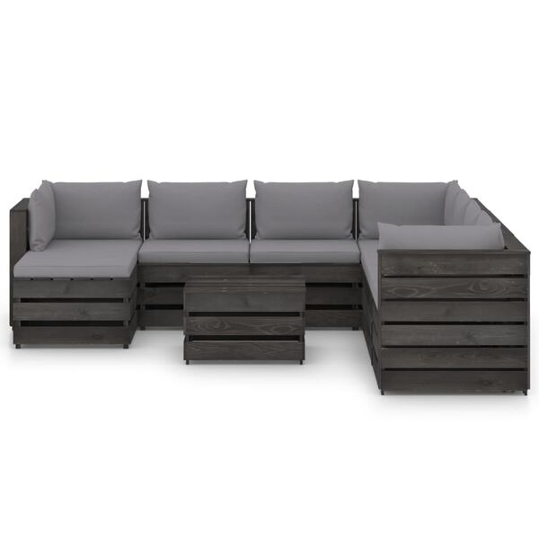 vidaXL 9-delige Loungeset met kussens grijs ge&iuml;mpregneerd hout