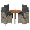 vidaXL 5-delige Tuinset met kussens poly rattan grijs
