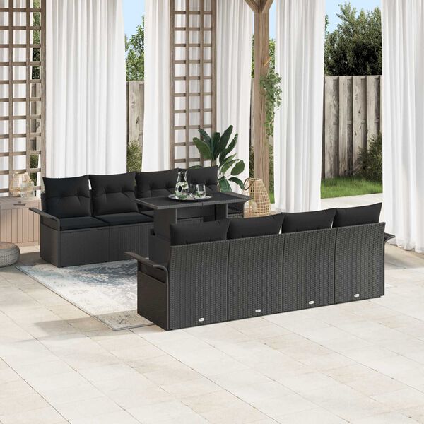 vidaXL Tuin Sofa Set met kussen 9 pcs Zwart poly rattan