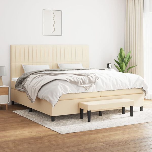 vidaXL Boxspring met matras stof cr&egrave;mekleurig 200x200 cm