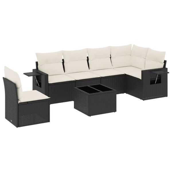 vidaXL 7-delige Loungeset met kussens poly rattan zwart
