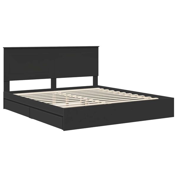 vidaXL Opslag bed met hoofdeinde Zwart 200 x 200 cm Bewerkt hout