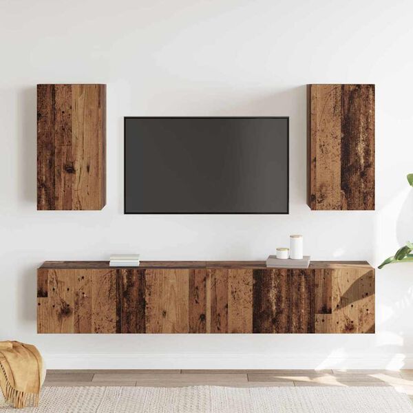 vidaXL Wand tv-kast Wandgemonteerd 3 pcs Oud Hout Bewerkt hout