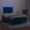 vidaXL Boxspring met matras en LED fluweel donkerblauw 120x200 cm