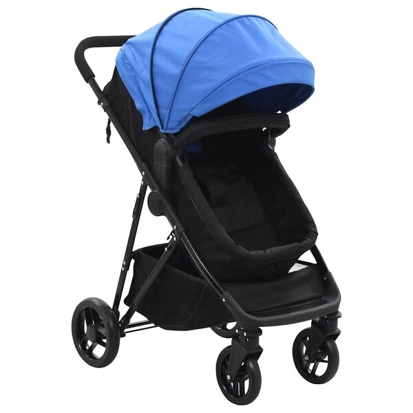 vidaXL Kinderwagen 2-in-1 staal blauw en zwart