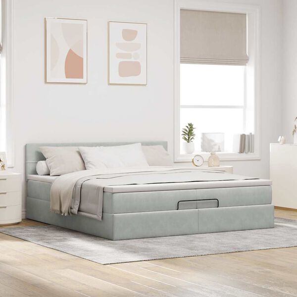 vidaXL Ottoman bed met matras 200x200 cm fluweel lichtgrijs