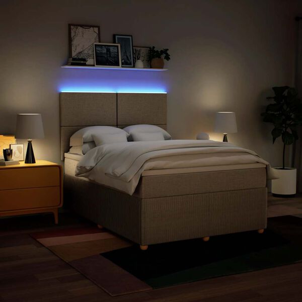 vidaXL Boxspring met matras stof cr&egrave;mekleurig 140x200 cm