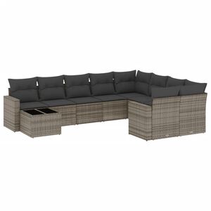 vidaXL 10-delige Loungeset met kussens poly rattan grijs