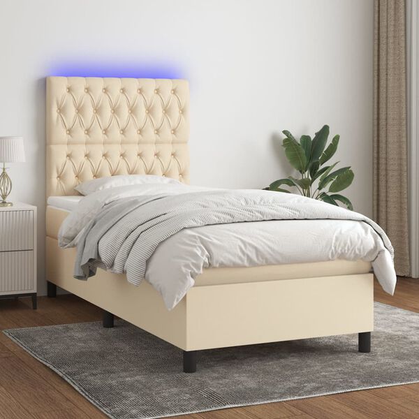 vidaXL Boxspring met matras en LED stof cr&egrave;mekleurig 80x200 cm
