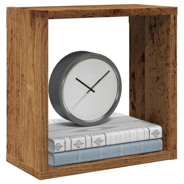 vidaXL Wandschappen kubus 2 st 30x15x30cm bewerkt hout oud houtkleurig