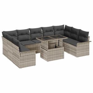 vidaXL Tuin Sofa Set met kussen 10 pcs Lichtgrijs Poly riet