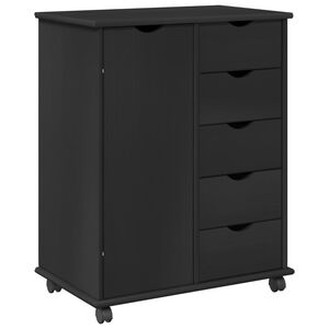 vidaXL Rolling Kast 63,5 x 39 x 79 cm Massief Vurenhout Zwart