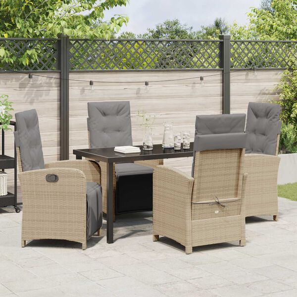 vidaXL Tuin eettafelset met kussen 5 pcs Beige poly rattan