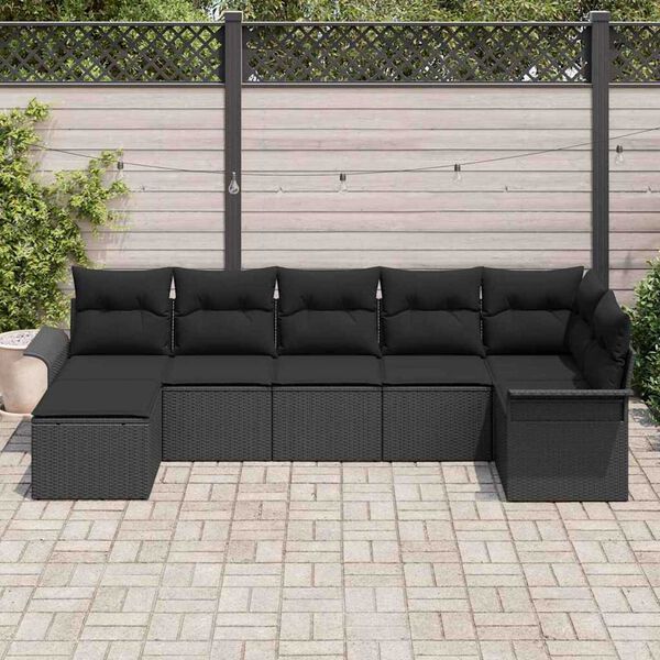 vidaXL Tuin Sofa Set met opslag 7 pcs Zwart poly rattan