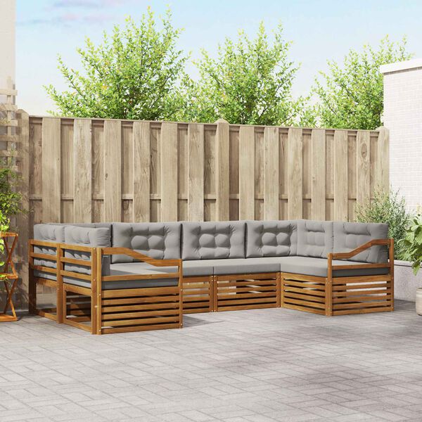 vidaXL Sofa-Sets 6 pcs Natuurlijk en Lichtgrijs Massief Acaciahout