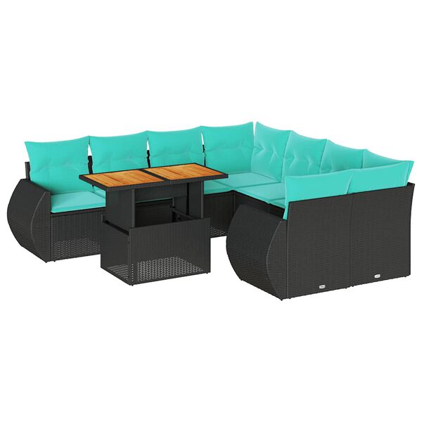 vidaXL 9-delige Loungeset met kussens poly rattan zwart