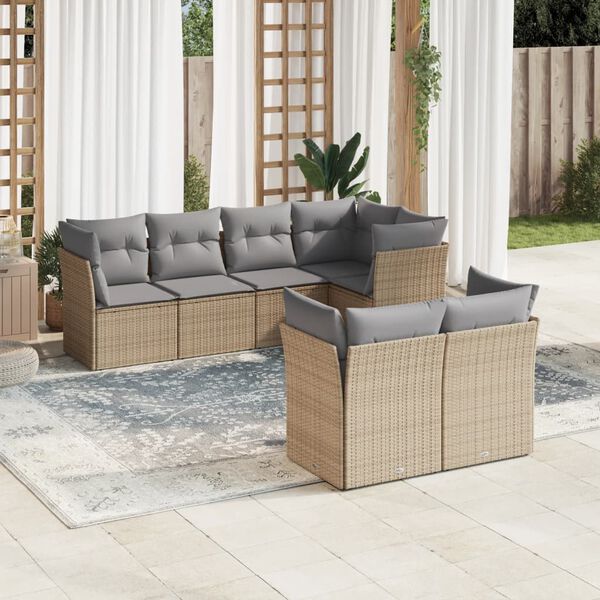 vidaXL 7-delige Loungeset met kussens poly rattan beige