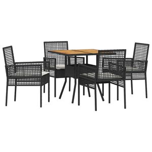 vidaXL Tuin eettafelset 5 pcs Zwart poly rattan